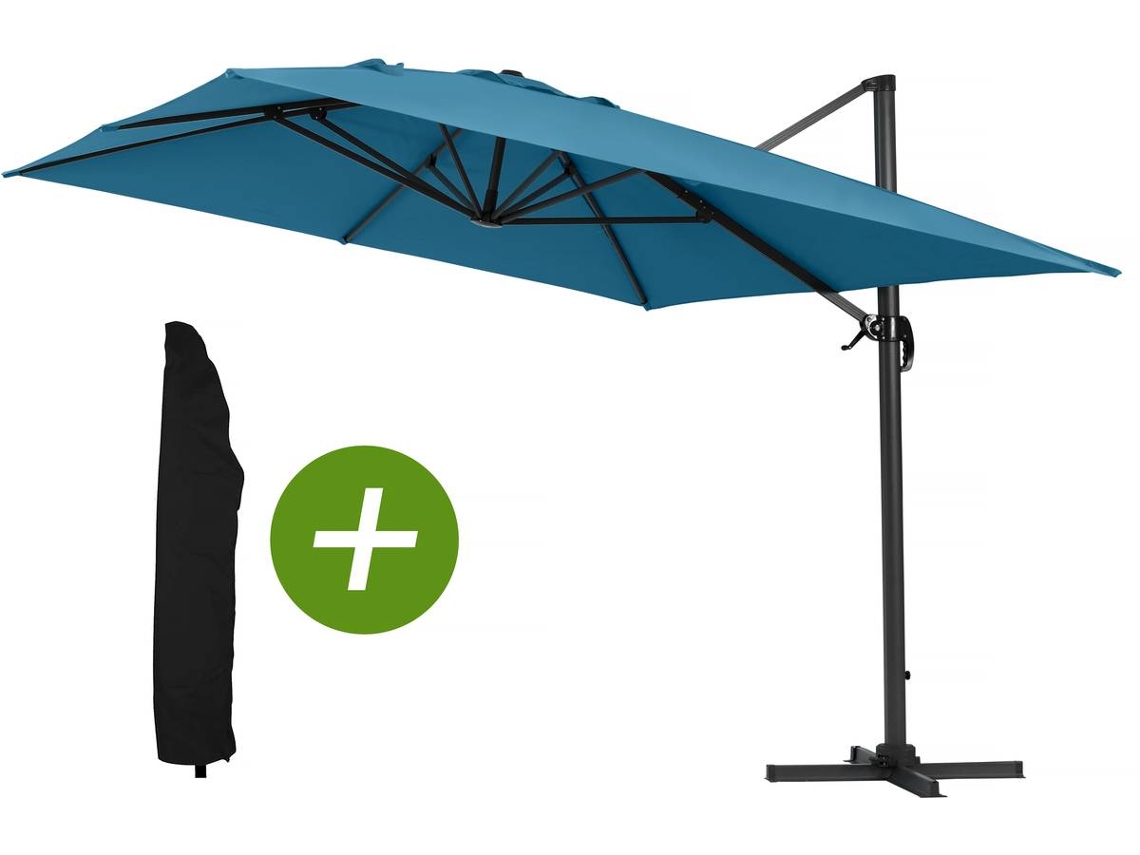 Sombrilla Lateral De Jardin Alu Sun 4 Rectangular 3 X 4 M Azul Funda Protectora Habitat Et Jardin