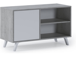 Mueble Tv 100 Con Puerta Izquierda, Modelo Wind, Color Gris Cemento Y Blanco Mate, 95x40x57cm