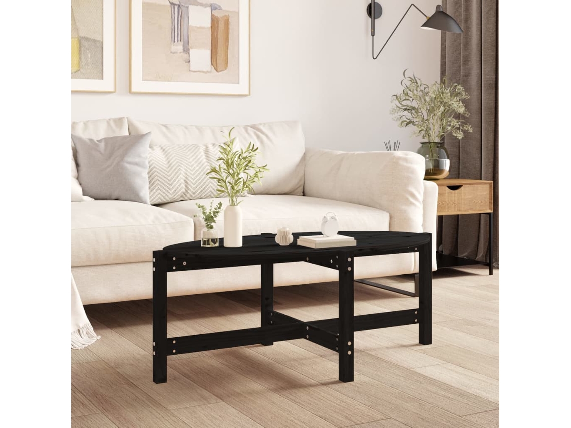 Mesa de Centro Apoyo 118X63X45 Cm Madera de Pino Maciza Negro
