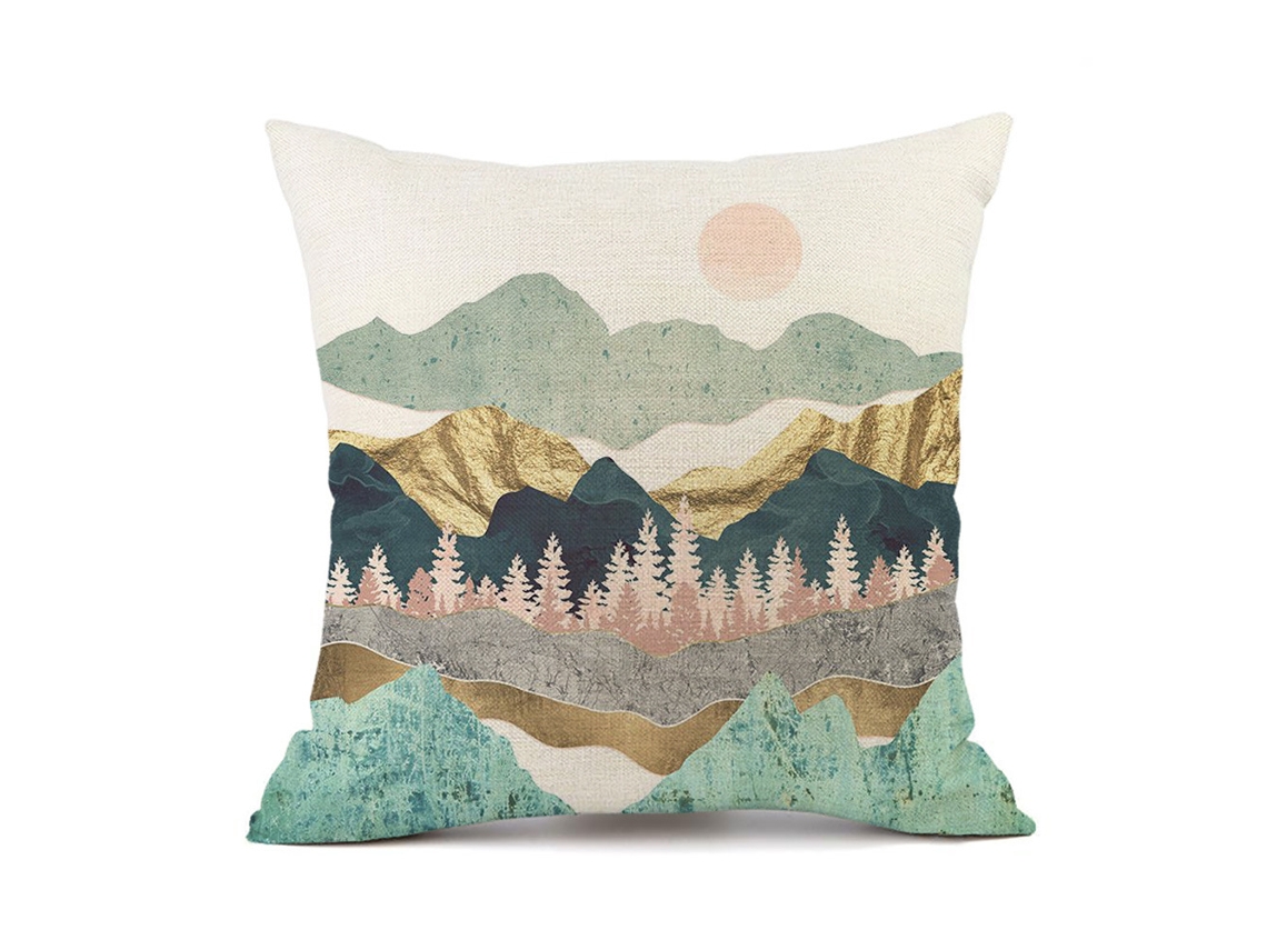 Funda De Almohada Con Diseño De Sol Y Luna, Pintura De Paisaje