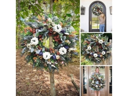 Guirnalda De Otoño Para Puerta Principal, 45cm Con Hojas De Arce, Calabazas Blancas Y Frutos Secos