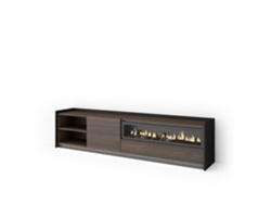 Mueble para TV, 207x37x50cm, para televisores de hasta 80'', chimenea eléctrica, LED, roble oscuro y negro.