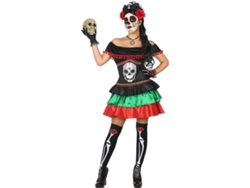 Disfraz de Mujer DISFRAZZES Catrina Verde Y Rojo (Talla: S)