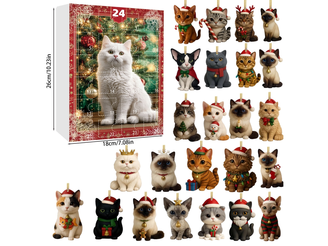 Calendario de Adviento, 24 colgantes decorativos navideños de gatos M05 Digitallab