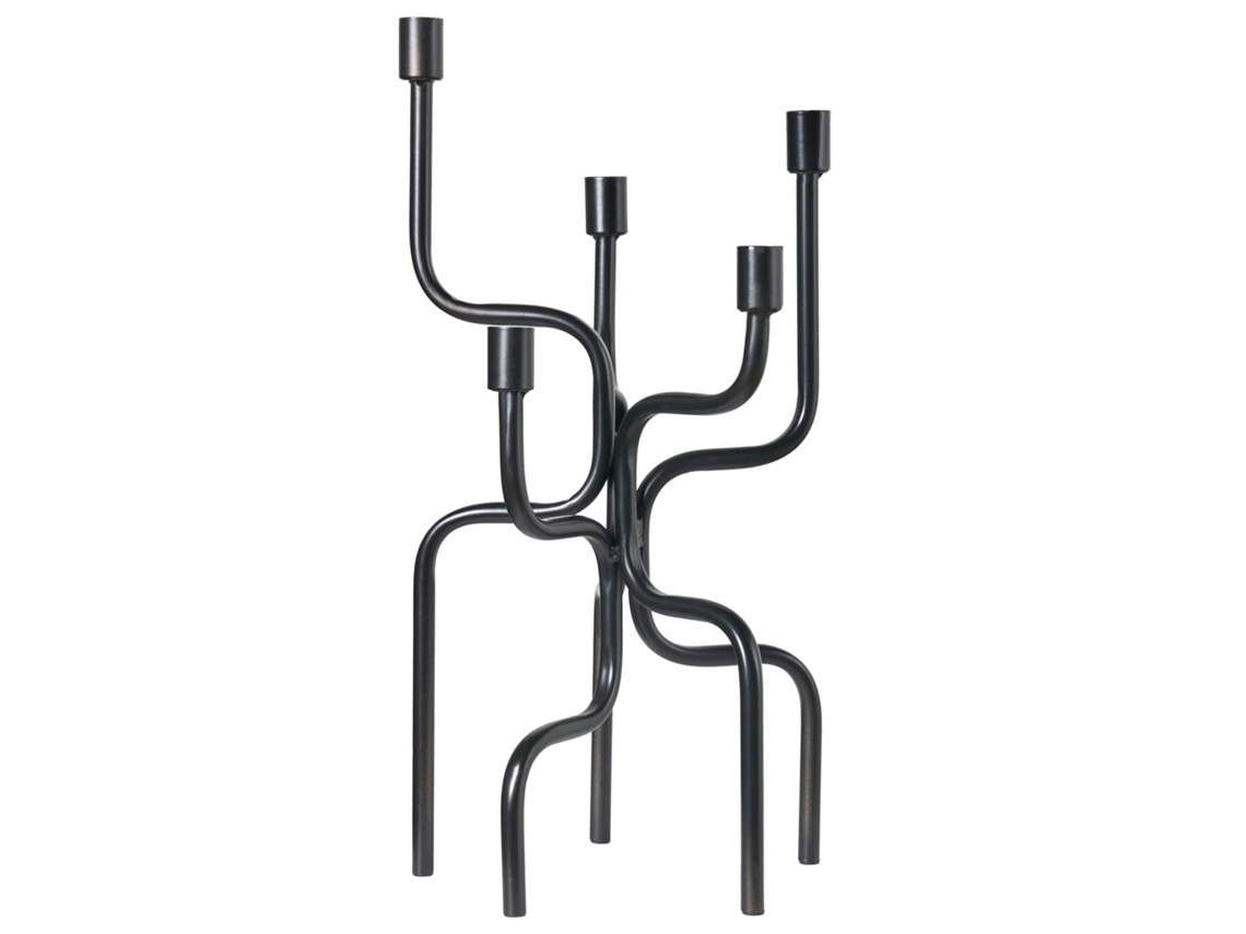 Candelabro escultórico de cinco brazos Beliani Porrtela en hierro negro, 24 x 24 x 50 cm
