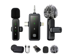 Micrófonos de solapa inalámbricos Eifson J82, micrófono dual 3 en 1 con adaptador y bolsa de almacenamiento