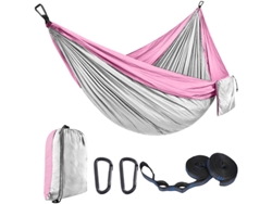 Hamaca Eifson Simple con 51 correas y mosquetón, 270 x 140 cm (rosa claro, gris claro)
