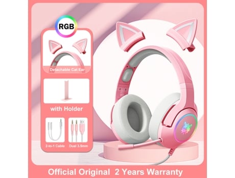ONIKUMA K9 Pink Cat Ear Auriculares con RGB LED Light Flexible Mic Gaming Headset 7.1 Surround Computer Earphones para PC Gamer