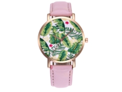 Reloj De Pulsera De Cuarzo Sencillo Y Elegante Para Mujer Con Diseño De Ilustración Botánica En Color Rosa.