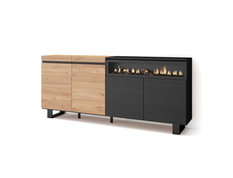 Aparadores para salón 200x87x35cm 4 Puertas Chimenea eléctrica Diseño industrial Roble y negro