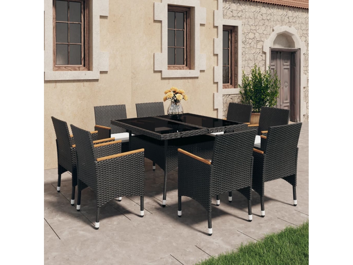 Conjunto de piezas. Jantar P/ Jardim Vime Pe E Madeira De Acácia Preto Dkd Home Decor