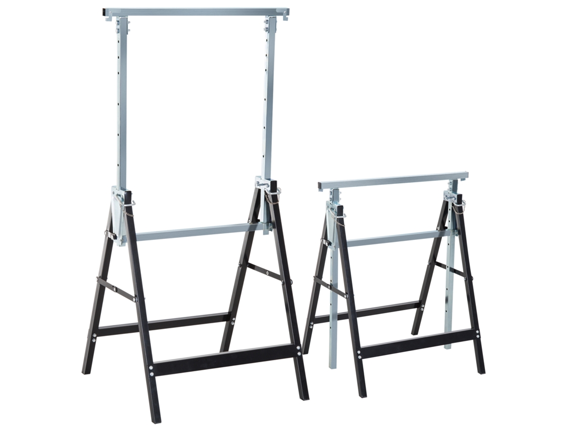 Caballetes Metálicos Plegables, 2 Piezas, Altura Regulable, 68x58x80-130, Color Negro.