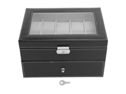 Estuche doble para relojes con 20 compartimentos, negro