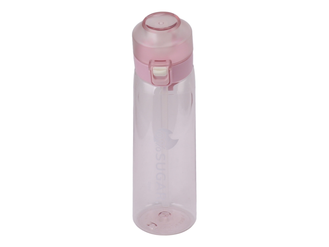 Botella de agua deportiva de 650 ml, rosa, a prueba de fugas, con correa.