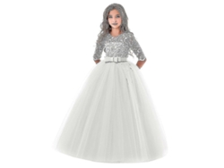 Vestido De Fiesta Para Niñas Princesa Longo Con Encaje Formal Vestido De Novia Menor Talla 4-14 Años Blanco 14 378 White