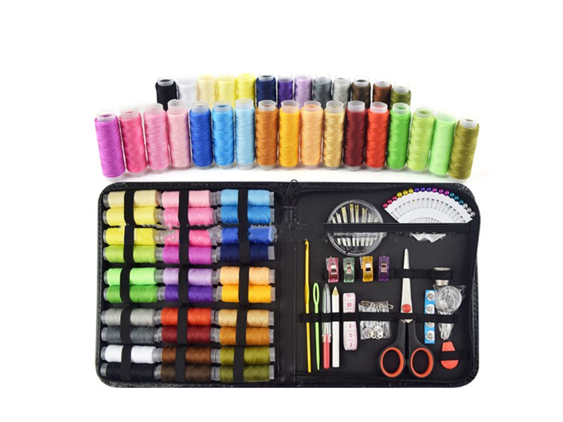Kit de Costura 112 Peças com Estojo Preto Portátil Ferramentas Completas para Casa e Viagem