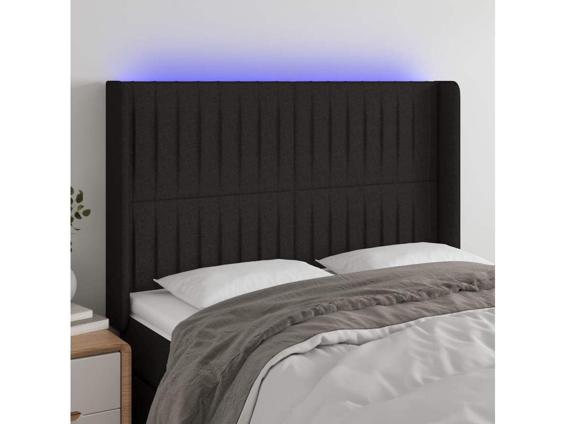 Cabecero Con Led De Tela Negro 147x16x118/128 Cm