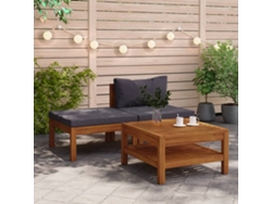 Muebles De Jardín 3 Pzas Con Cojines Madera Acacia Gris Oscuro