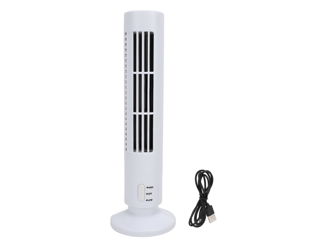Ventilador de torre sin aspas, 2 velocidades, USB, silencioso, blanco, para dormitorio y oficina.