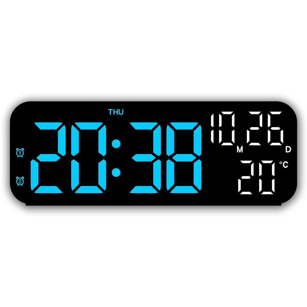 Reloj Despertador Electrónico Led (azul) De 12/24 Horas Con Visualización De Temperatura, Fecha Y Día De La Semana Control Por Voz.