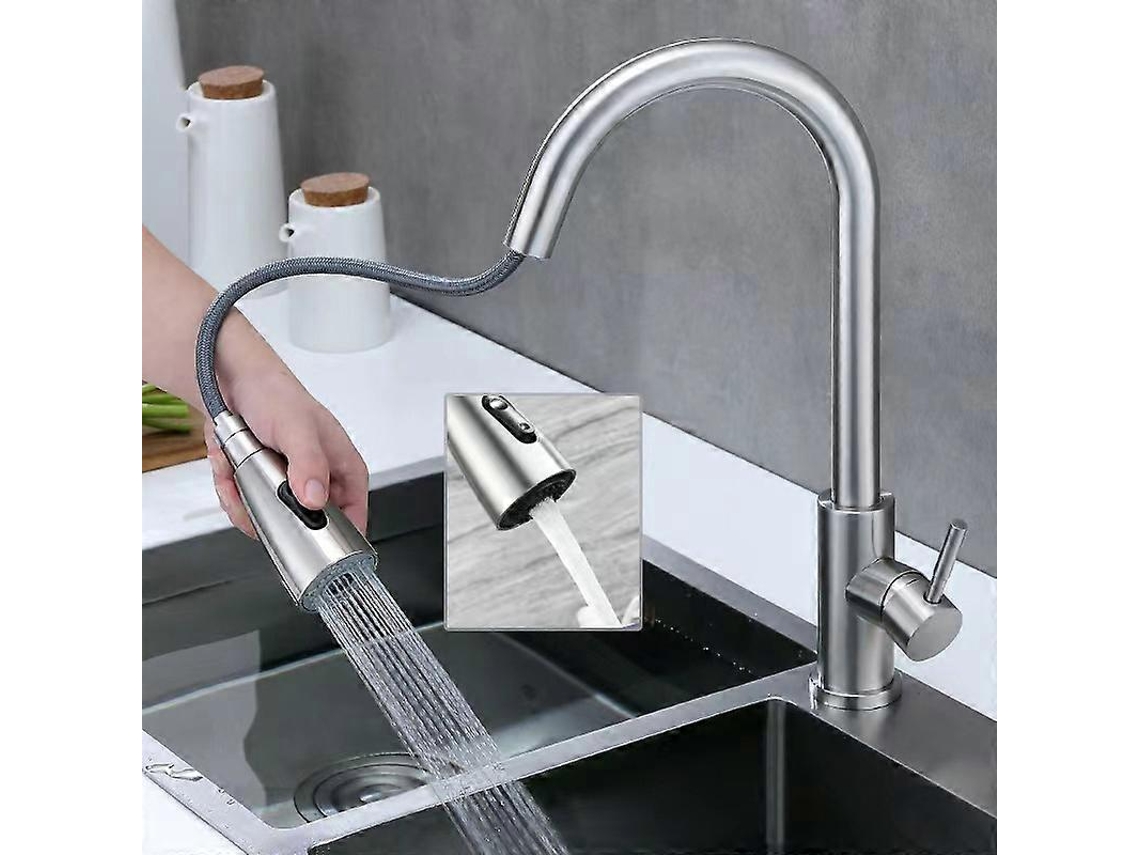 Grifo De Cocina Giratorio 360 Con Spray Extensible 3 Modos Acero Inoxidable Sin Plomo (latón Cepillado)