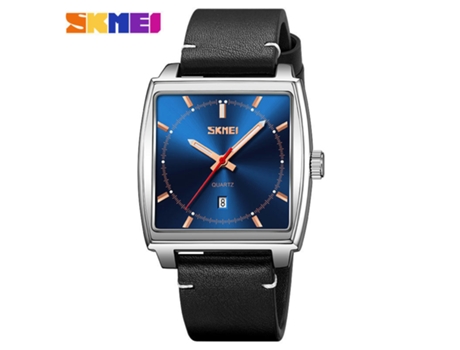 Reloj cuadrado, reloj de pulsera de cuarzo, reloj con correa de cuero con calendario automático, superficie azul con patrón de sol LUUCOZK