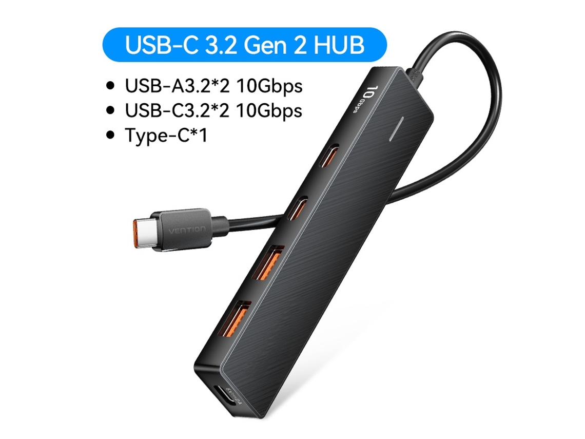 Estación de acoplamiento Yizhood Hub USB tipo C a USB 3.2 de 4 puertos para MacBook Pro, iPad Pro, Samsung Galaxy Note 10, S10 Hub USB negro