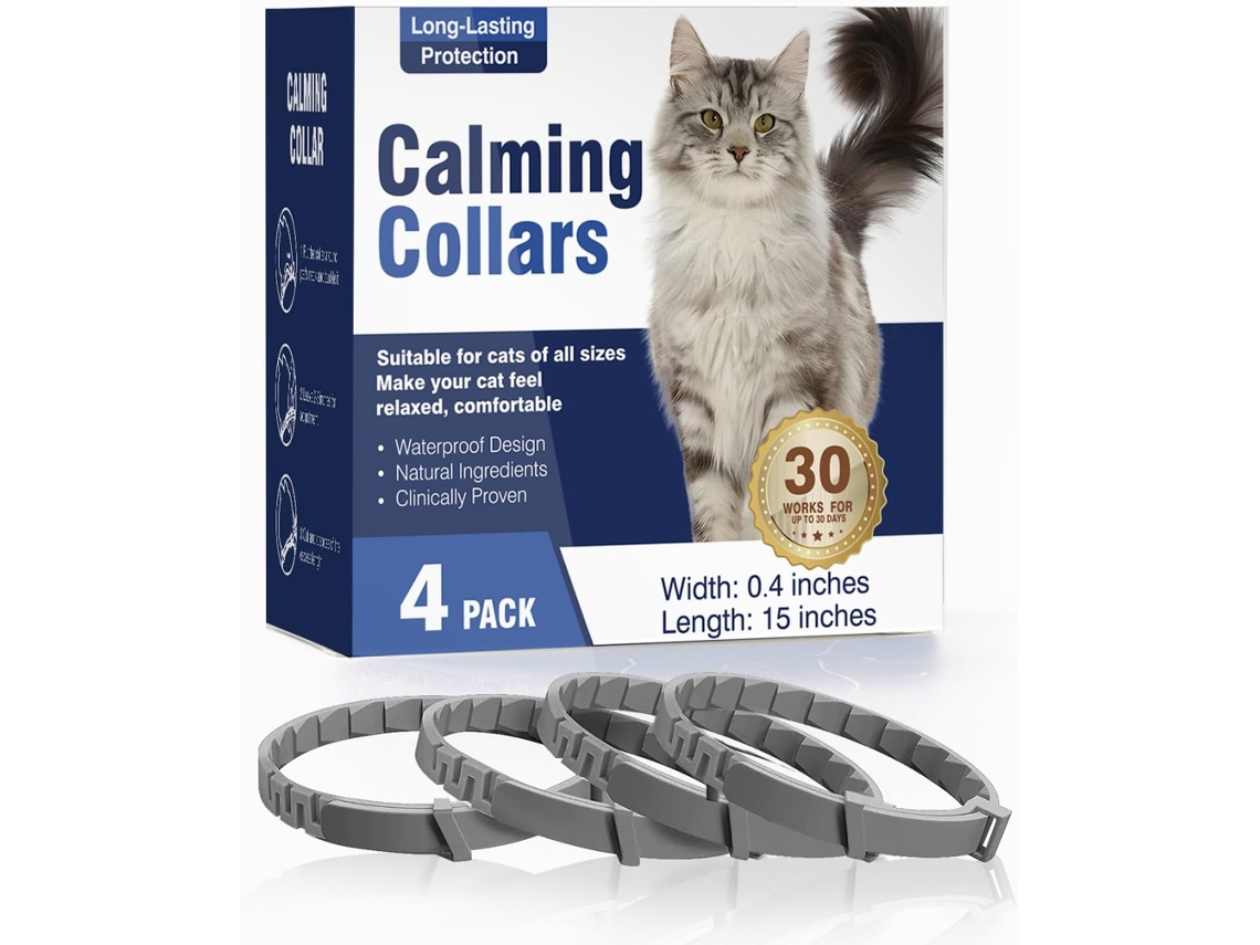 Colar Relaxante Para Gatos Inovarea (4 Unidades), Anti-estrés, Efeito De 30 Dias, Resistente À Água, Componentes Naturais, Ajustável.