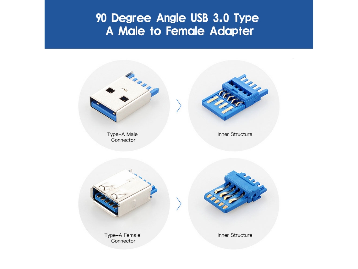Adaptador Convertidor De Ángulo Recto Usb3.0 Am A Af En Forma De L De 90 Grados Con Estabilidad Fuerte De Señal