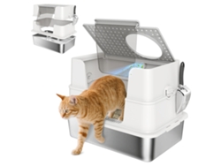 Caixa Areia Gatos Xl Inox Tampa Alta Pá Cinza Claro