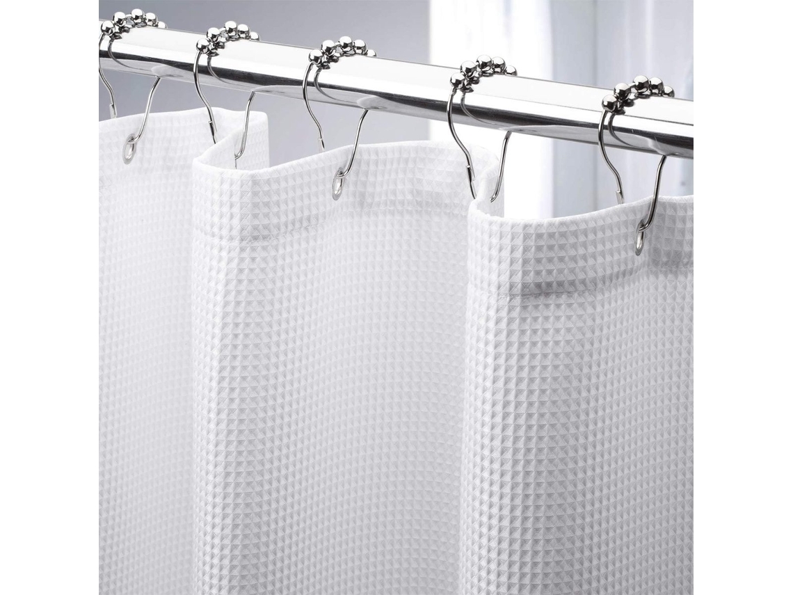 Cortina de ducha estilo gofre de 180 x 180 cm con 12 ganchos, poliéster de acero inoxidable resistente al moho, estampado de cubos, MDUG