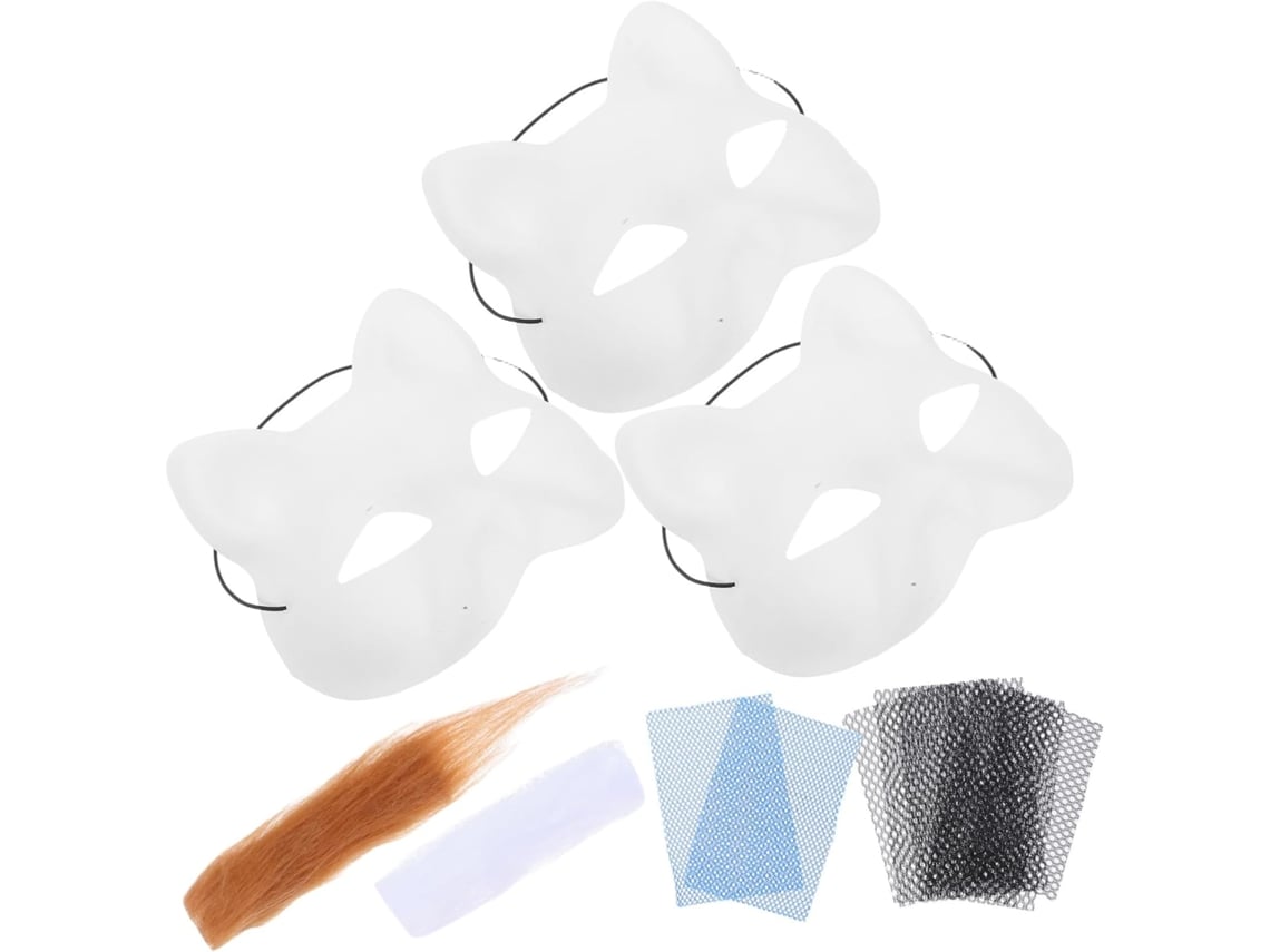 Máscara De Gato Branco Decorada, Máscara De Pvc Com Feltro, Acessório De Fantasia Diy Para Festas