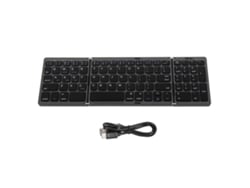 Teclado Bluetooth Triplo Plegável Com Conexão Múltipla Para Laptop Tablet Telefone Cinza E Preto