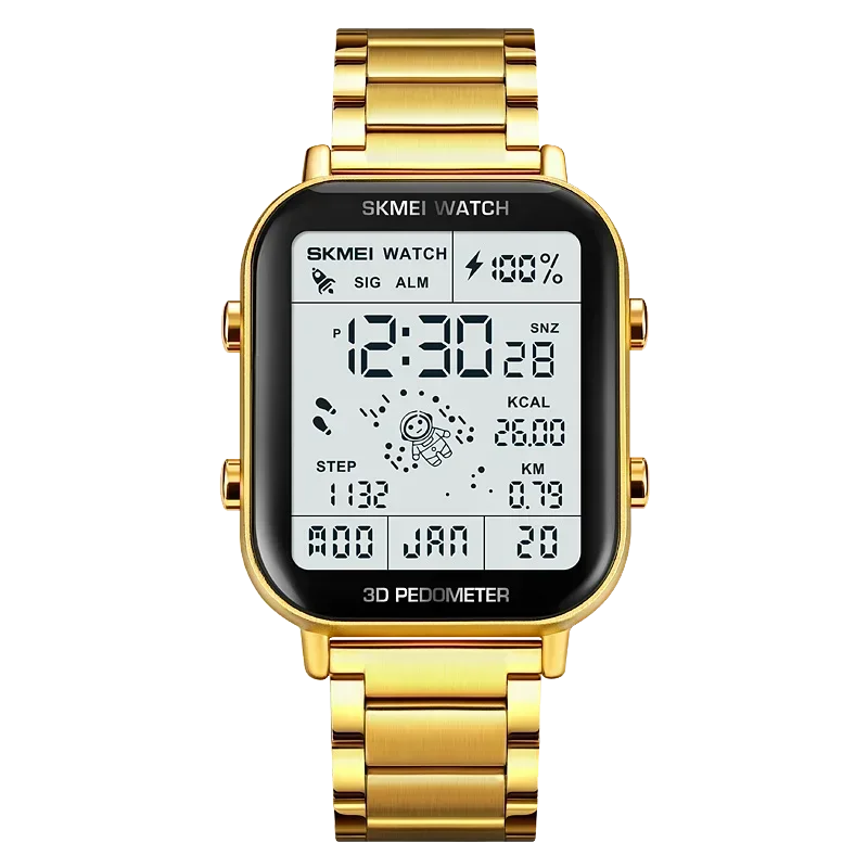 Reloj de cuarzo de acero inoxidable con hora, día de la semana, MDUG