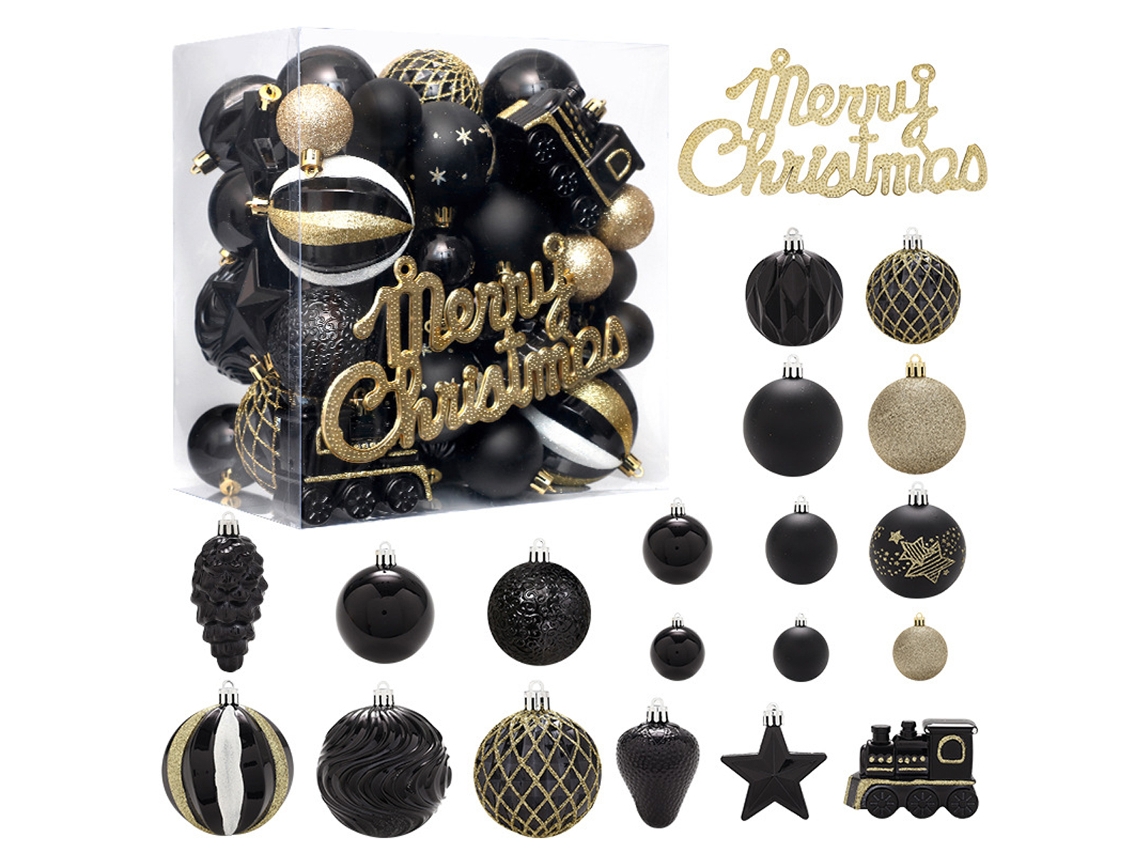 Juego de Bolas de Navidad CUICH Plástico Pintado Oro Negro - 65 unidades