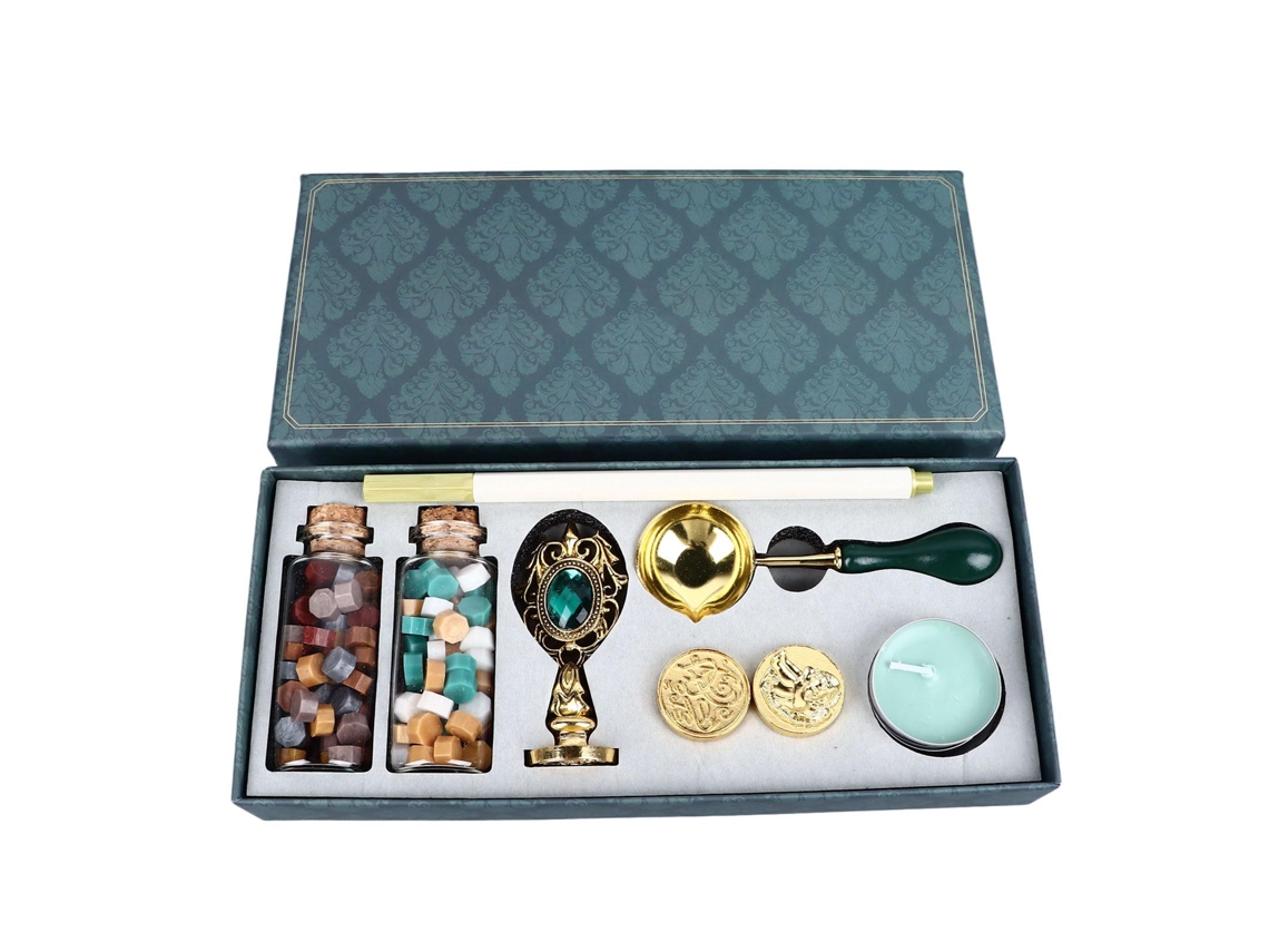 Kit De Sellos De Cera De Estilo Retro Con Mango Extraíble, Diseños Grabados Y Perlas De Cera.
