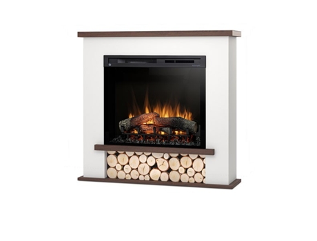 Chimenea LED eléctrica de pie TULA 28' Blanco mate / Roble 106 x 100 x 28 OUTINFIRE