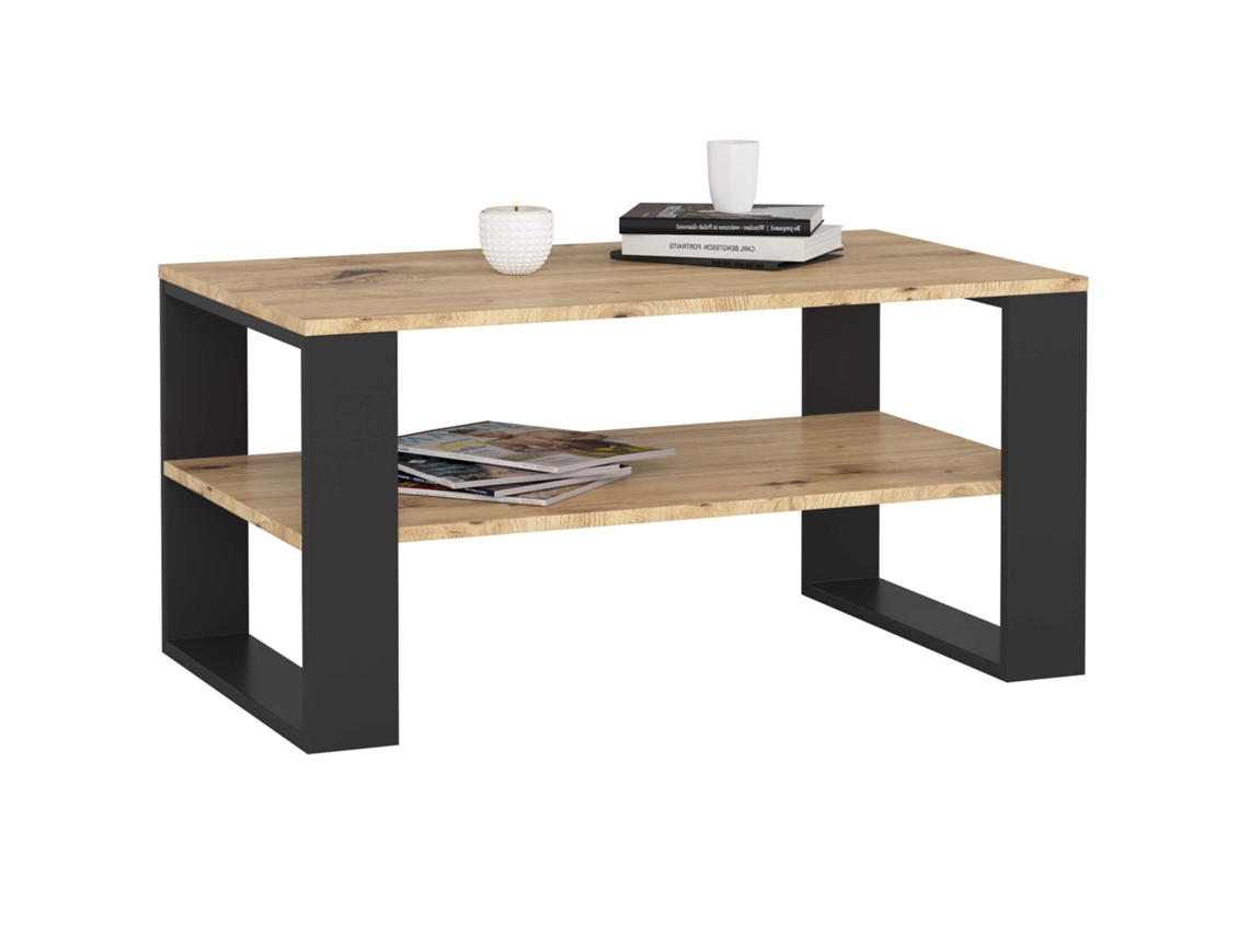 Mesa De Centro Alex Roble Artisan 92 Cm Con Patas En Color Negro 92x53x45 Cm