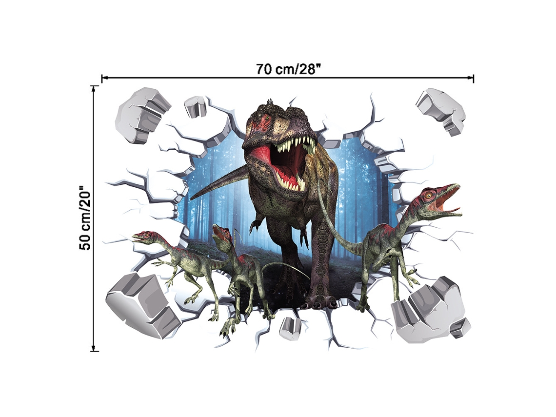 Pegatinas de pared 3D, efecto pared rota con dinosaurio para habitación infantil y sala Kofihety
