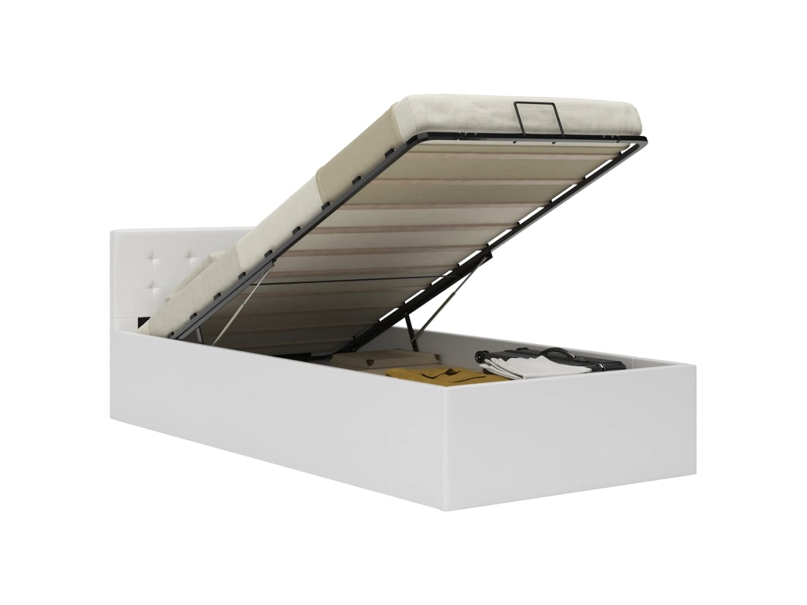 Cama Canapé Hidráulica Cuero Sintético Blanco 100x200 Cm