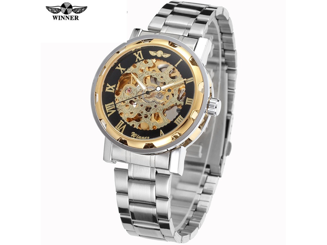 (estilo 7) Relógio Mecânico Manual Com Mecanismo Esqueletizado, Numerais Romanos E Pulseira De Aço.