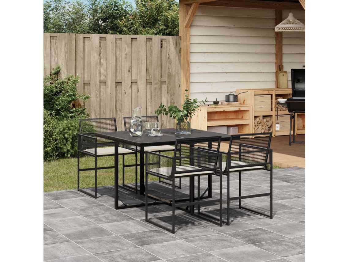 Juego de comedor de jardín de 5 piezas con cojines de mimbre negros de DKD Home Decor