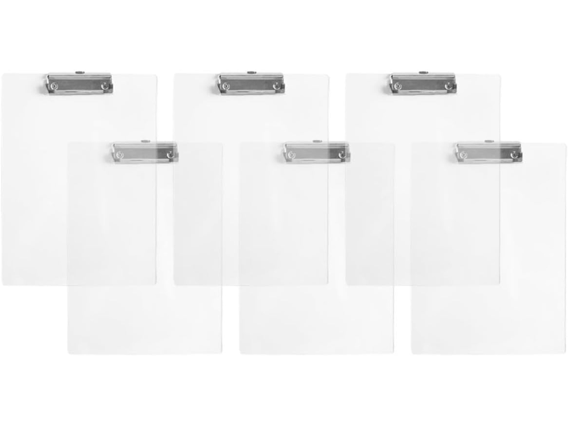 Juego de 6 portapapeles transparentes multifuncionales con clips para estudiantes SFUSHOS