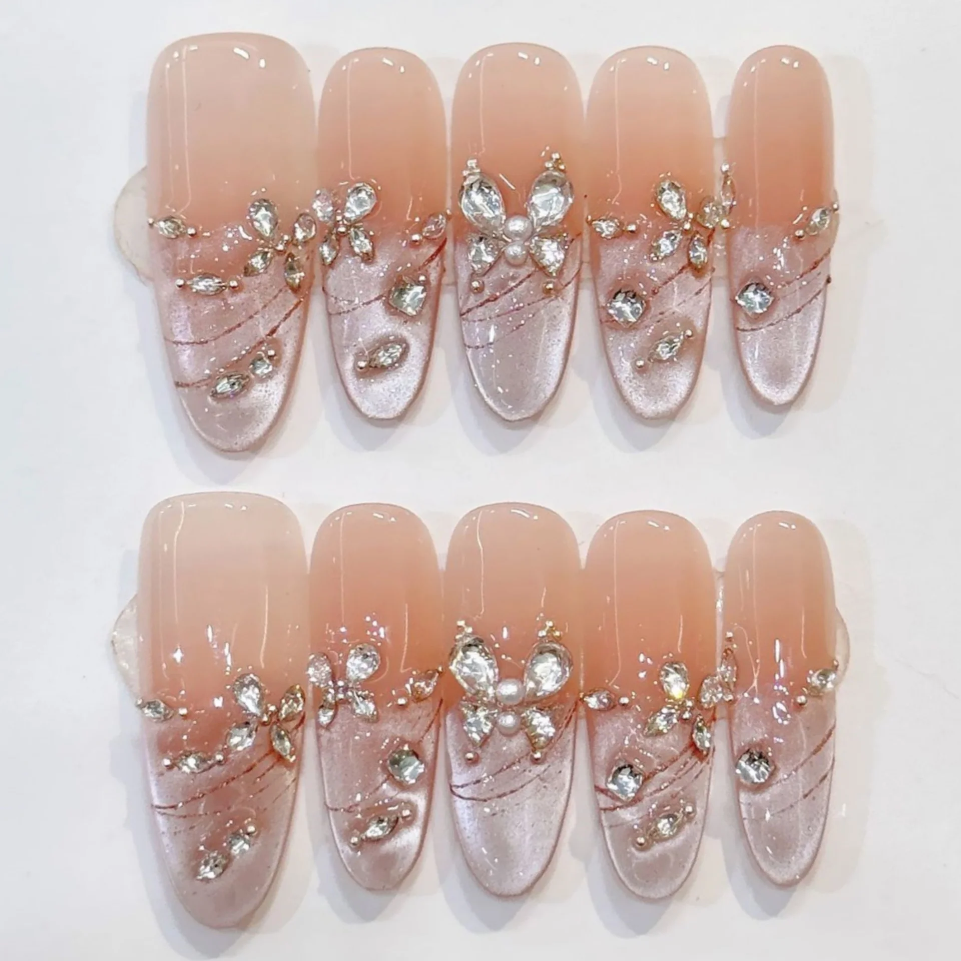 (3122-s) Uñas Postizas Hechas A Mano Con Diseño De Diamante, Paquete De 10 Unidades