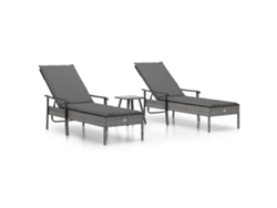 Conjunto 2 Tumbonas VIDAXL con mesa y cojines ratán sintético gris