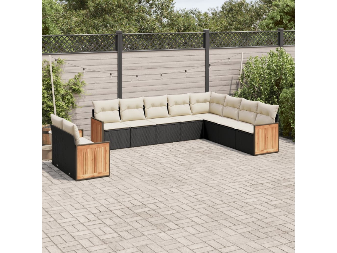 Conjunto de sofás de jardín de 10 piezas DKD Home Decor con cojines de mimbre negros