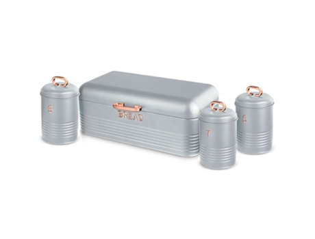 Panera de Mesa +Juego 3 Botes Cocina Almacenaje BERLINGER HAUS Contenedor de Pan con Tapa (Gris - Aço Inoxidável)