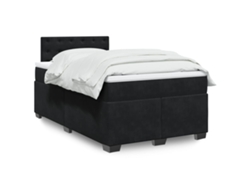 Cama Box Spring Con Colchón Terciopelo Negro 120x190 Cm