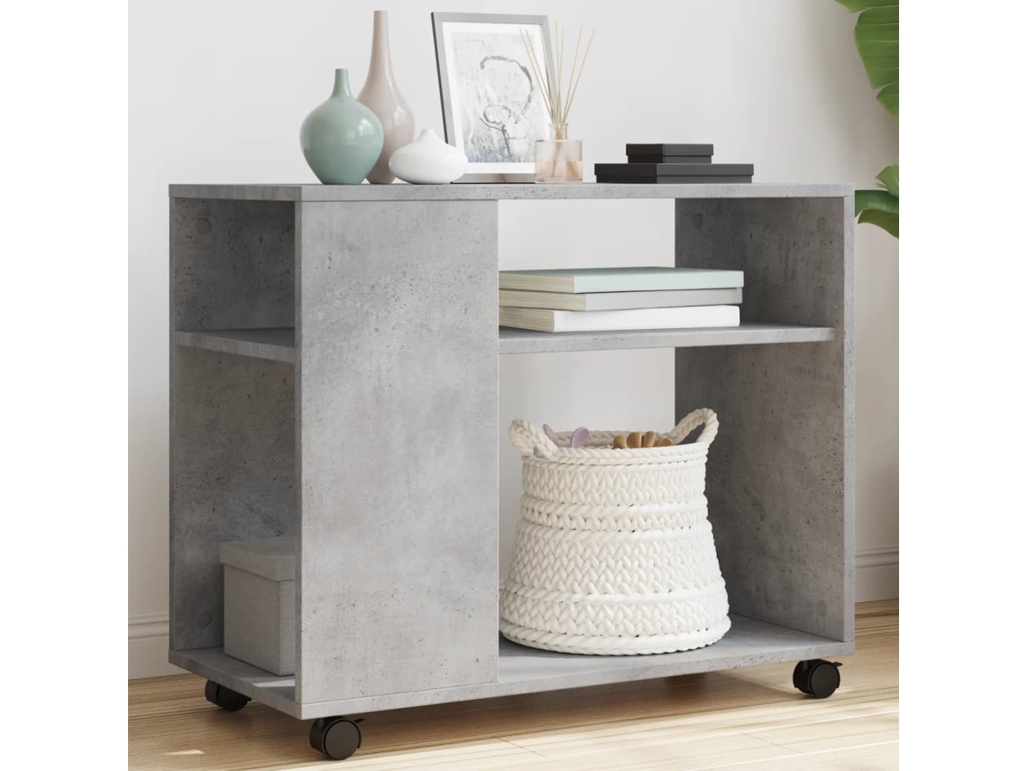 Mesa Auxiliar Ruedas Madera Ingeniería Gris Hormigón 70x35x60cm