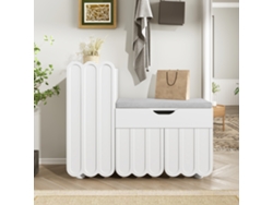 Zapatero moderno con 1 cajón, cojín y 3 puertas, blanco Mobrio